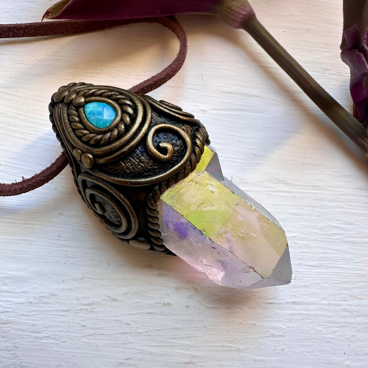 Angel Aura Quartz and Australian Opal Necklace - FairyGardenGlow