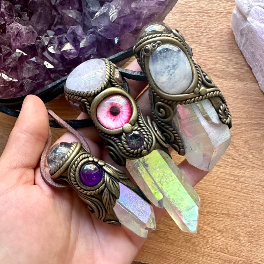 Angel Aura Quartz Clear Quartz Sphere and Amethyst Healing Crystal Talisman / Mini Crystal Wand - FairyGardenGlow