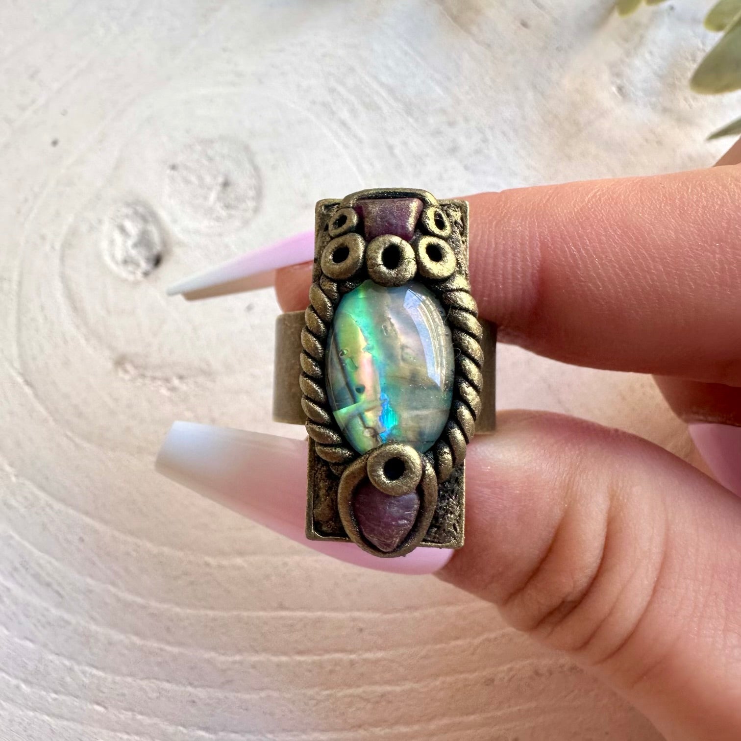 Abalone and Ruby Ring
