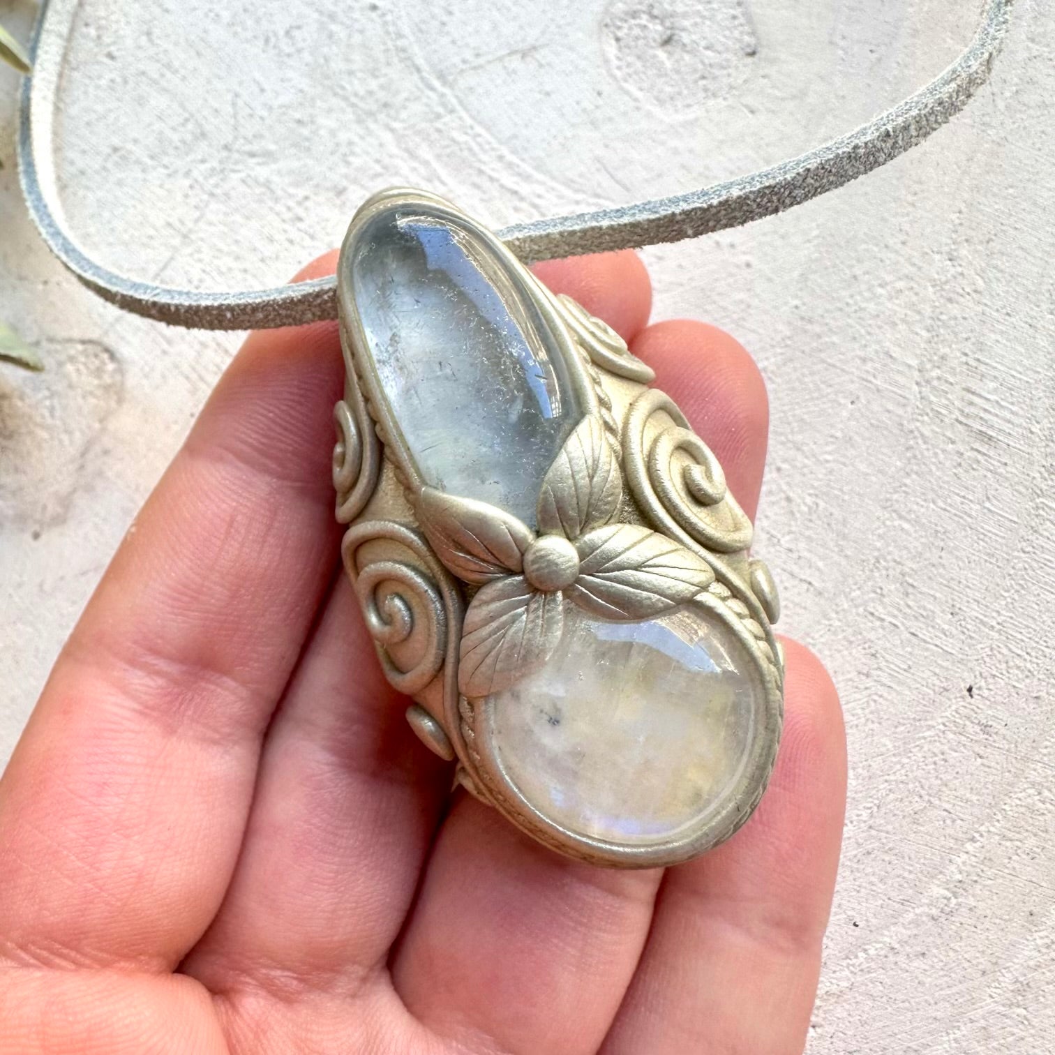 Celestite and Moonstone Necklace - Handmade Crystal Jewelry | Healing Gemstone Pendant