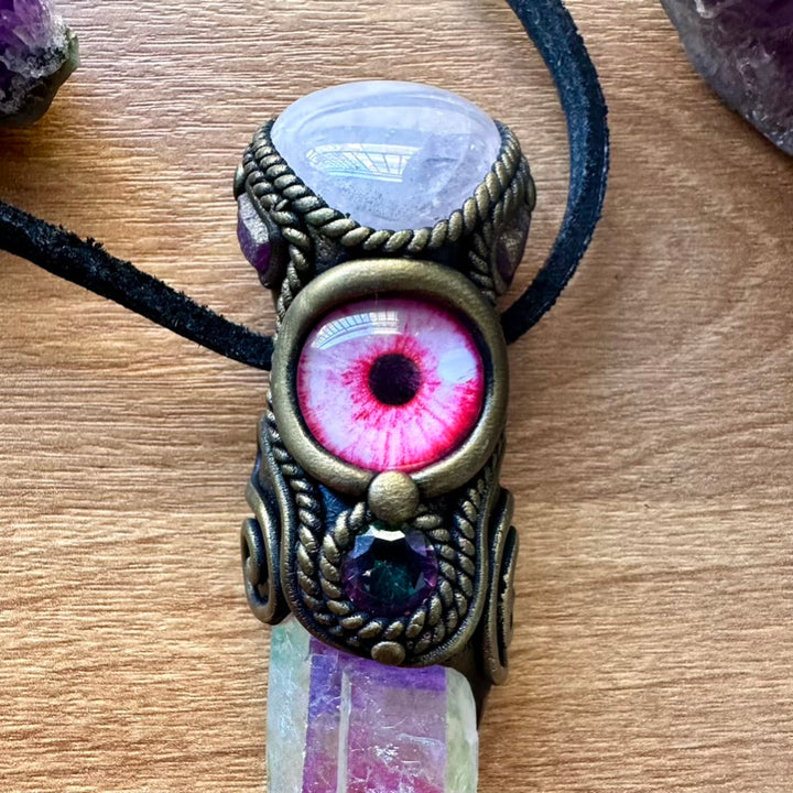 Angel Aura Quartz Rose Quartz Ruby and Mystic Topaz Eye Healing Crystal Talisman - FairyGardenGlow