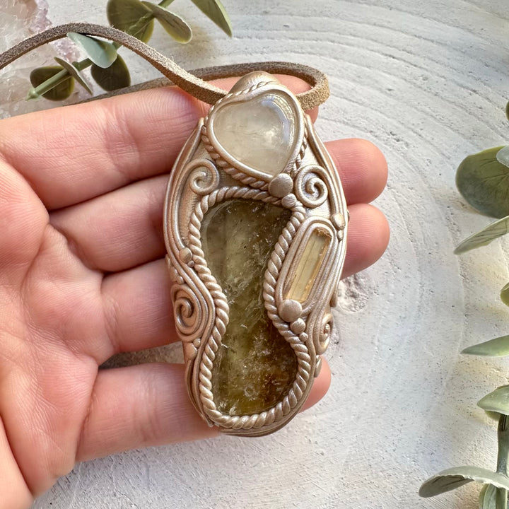 Energy pendant with citrine quartz heart and topaz