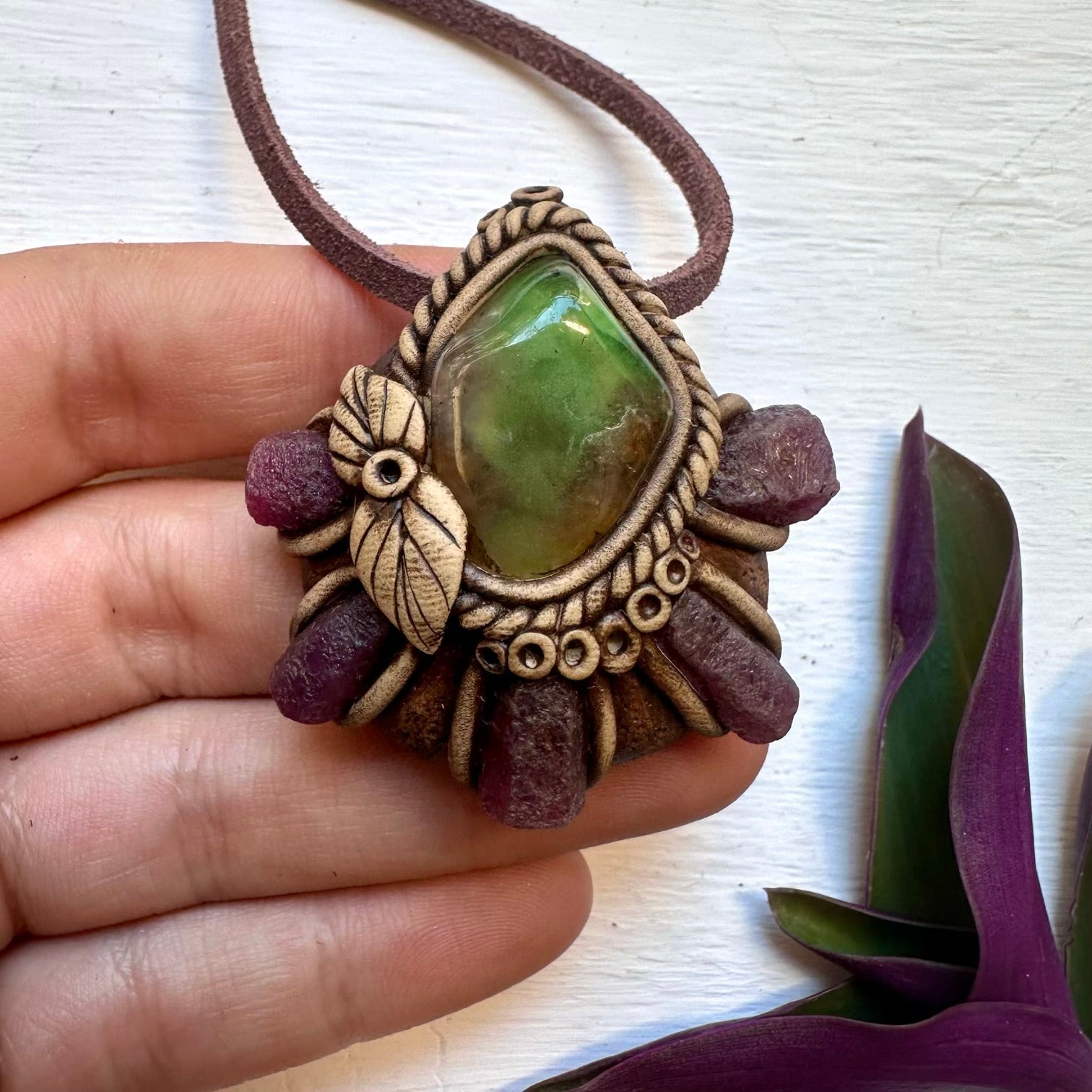 Raw Ruby and Chrysoprase Necklace - FairyGardenGlow