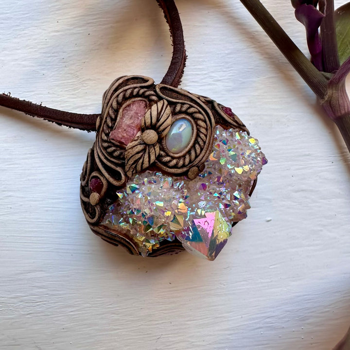 Angel Aura Spirit Quartz Spinel Australian Opal and Ruby Pendant Necklace - FairyGardenGlow