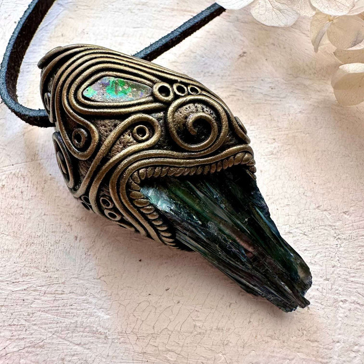 Vivianite and Boulder Opal Pendant - FairyGardenGlow