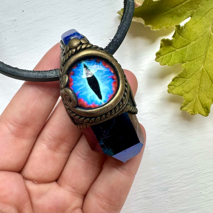 Cobalt Aura Quartz and Lapis Lazuli Eye Pendant - FairyGardenGlow