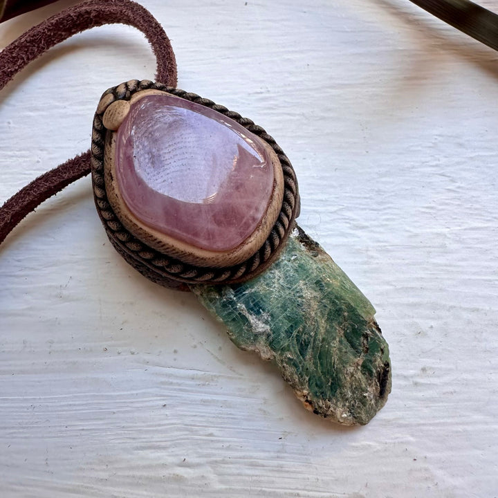 Green Kyanite and Lavender Quartz Necklace - FairyGardenGlow