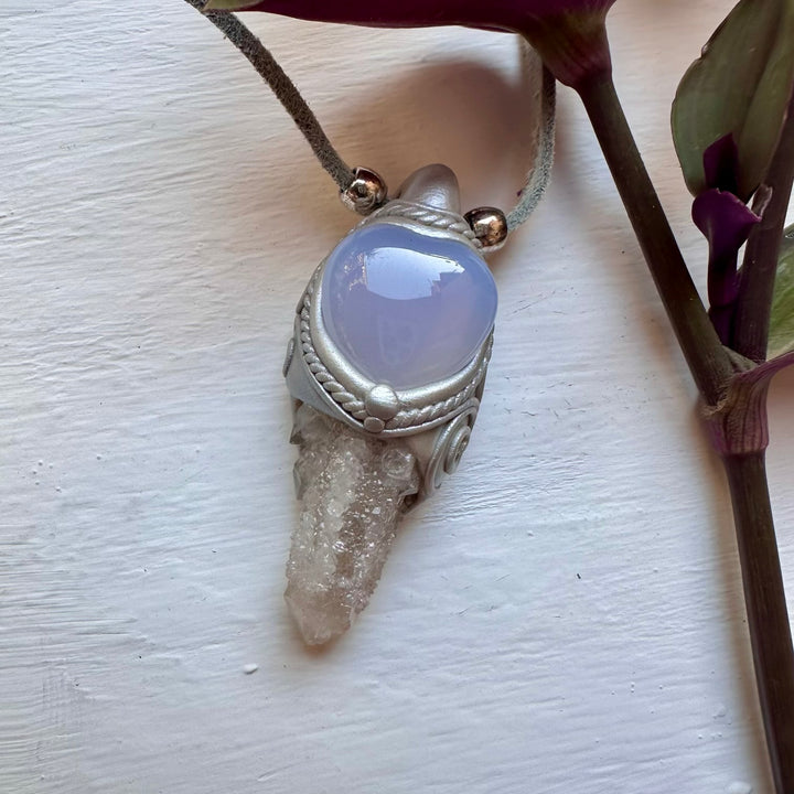 Spirit Quartz and Blue Chalcedony Pendant Necklace - FairyGardenGlow