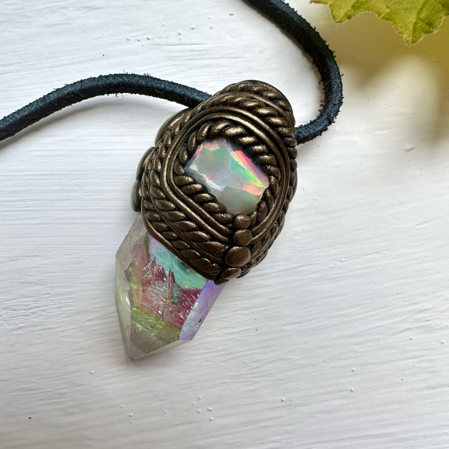 Angel Aura Quartz and Raw Opal Necklace - FairyGardenGlow