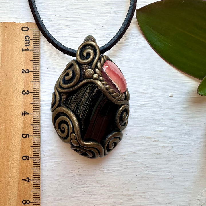 Black Obsidian and Rhodochrosite Necklace - FairyGardenGlow