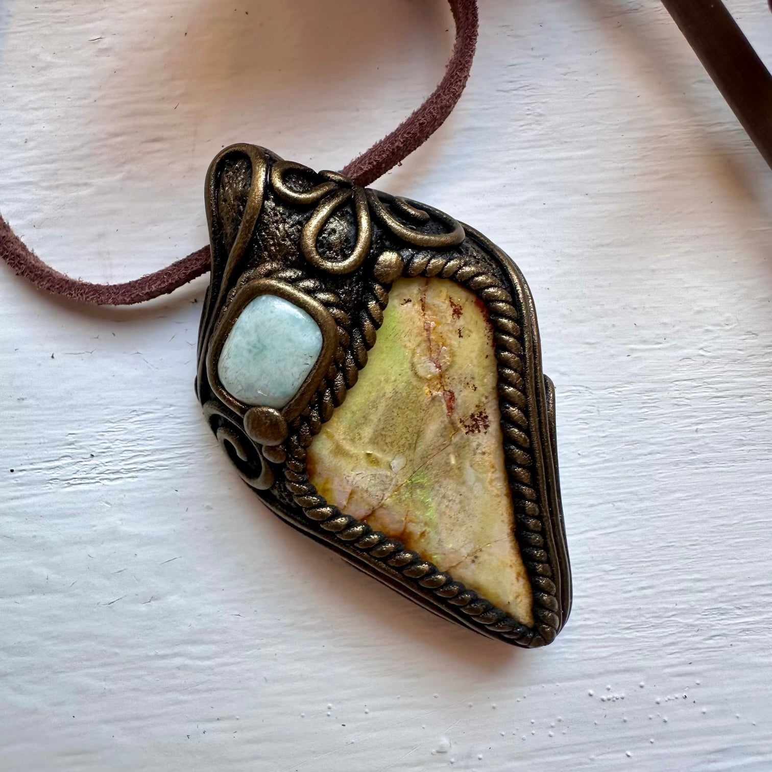 Boulder Opal and Larimar Necklace - FairyGardenGlow