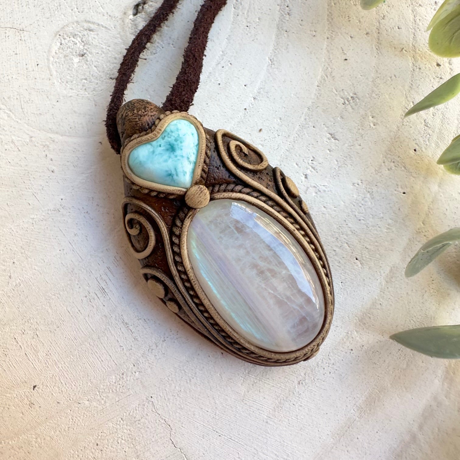 Feminine energy gemstone necklace with Rainbow Moonstone