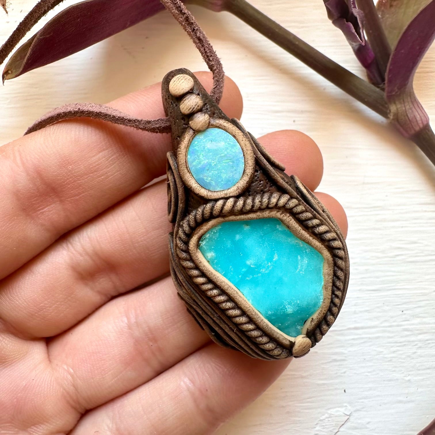 Blue Hemimorphite and Australian Opal Doublet Necklace - FairyGardenGlow