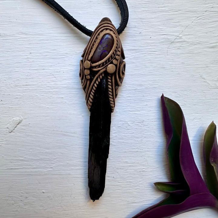 Vivianite and Boulder Opal Necklace - FairyGardenGlow