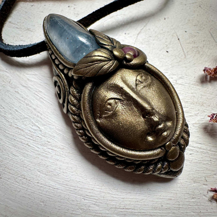 Aquamarine and Ruby Goddess Necklace - FairyGardenGlow