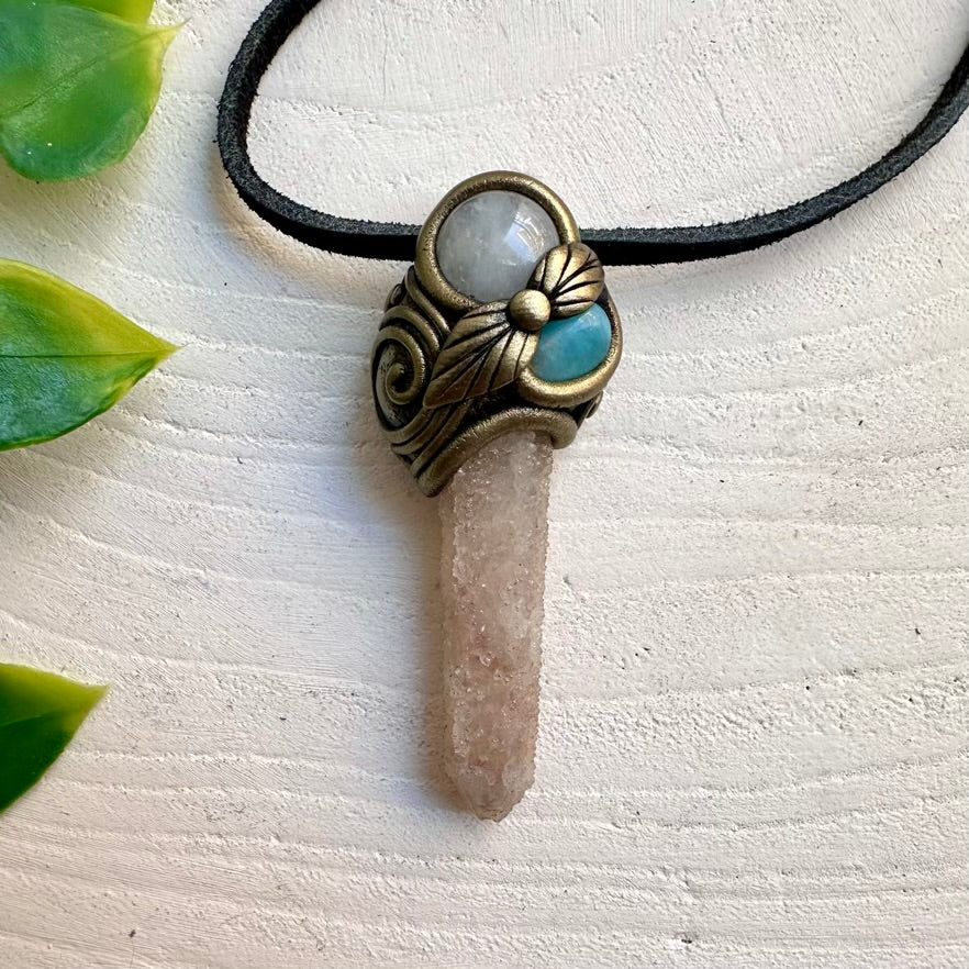Fairy Quartz Amazonite and Clear Quartz Pendant Necklace