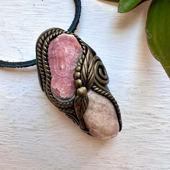 Rhodochrosite Stalactite and Morganite Handmade Crystal Necklace - FairyGardenGlow