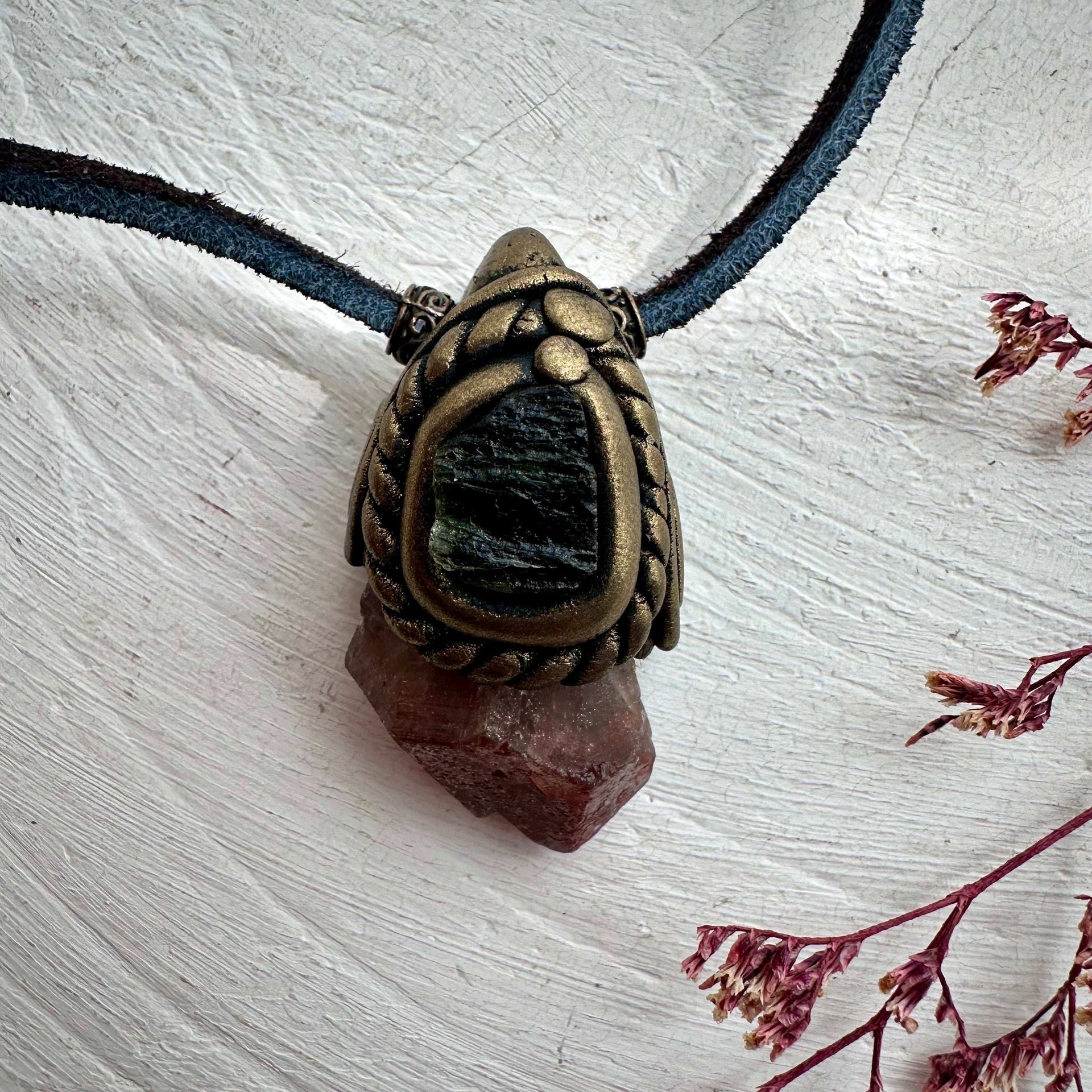 Super Seven Quartz and Moldavite Crystal Necklace - FairyGardenGlow