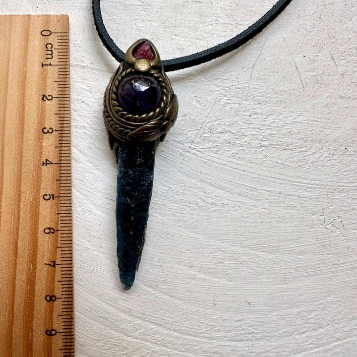 Blue Kyanite Amethyst and Raw Spinel Necklace - FairyGardenGlow