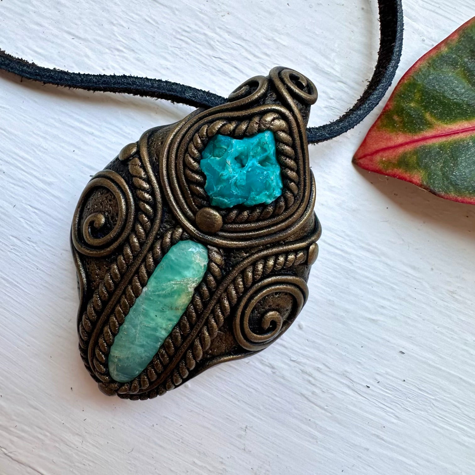 Chrysoprase and Raw Chrysocolla Necklace - FairyGardenGlow