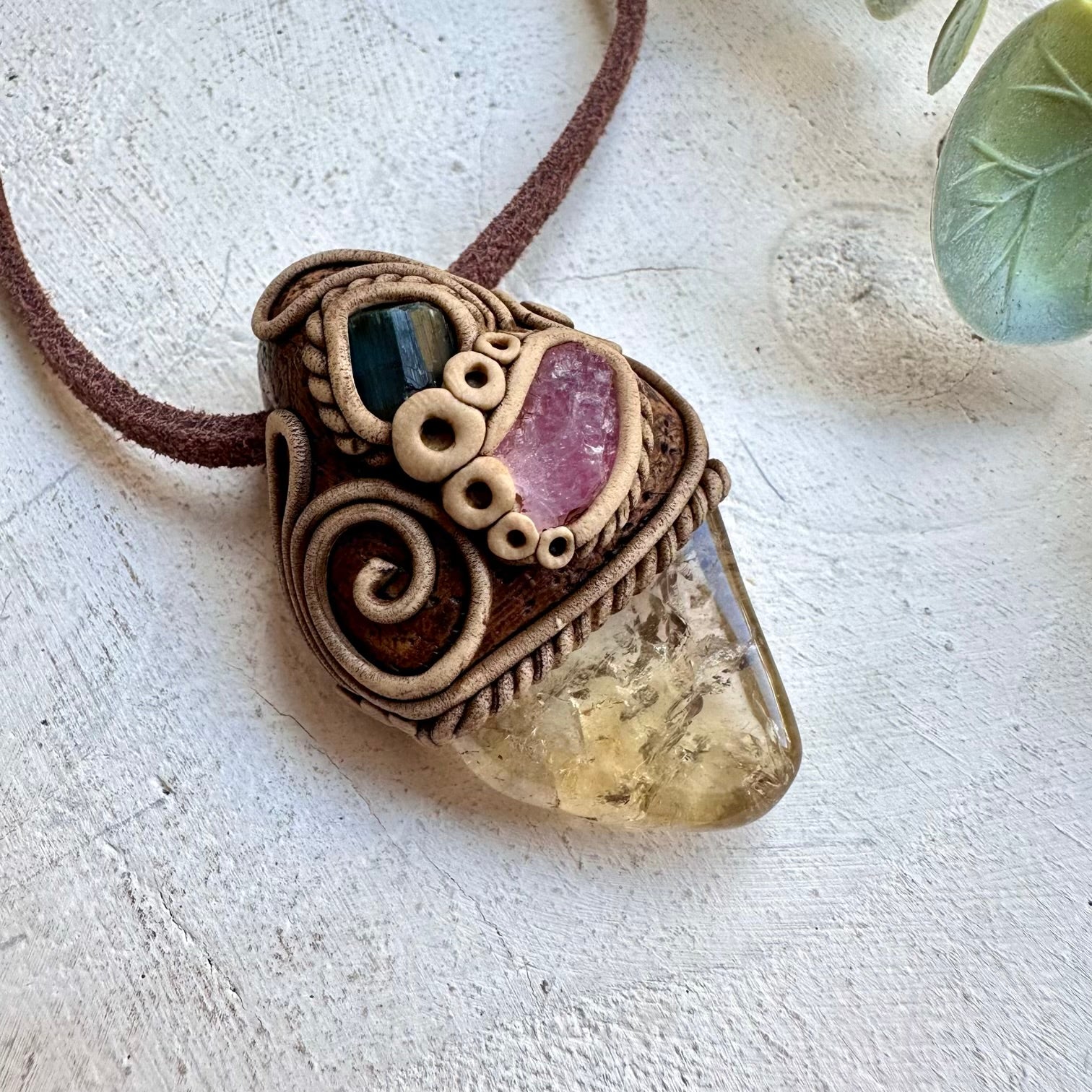 Citrine with Spinel and Blue Tourmaline Pendant Necklace