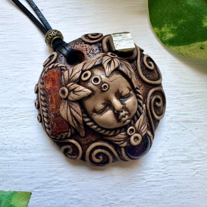Orange Kyanite Pyrite and Amethyst Goddess Necklace - FairyGardenGlow