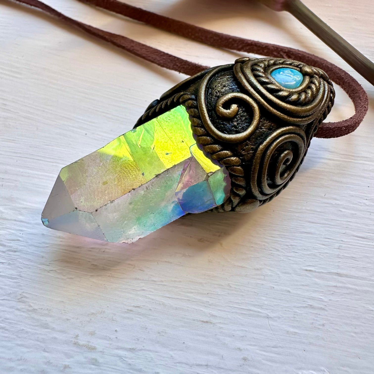 Angel Aura Quartz and Australian Opal Necklace - FairyGardenGlow