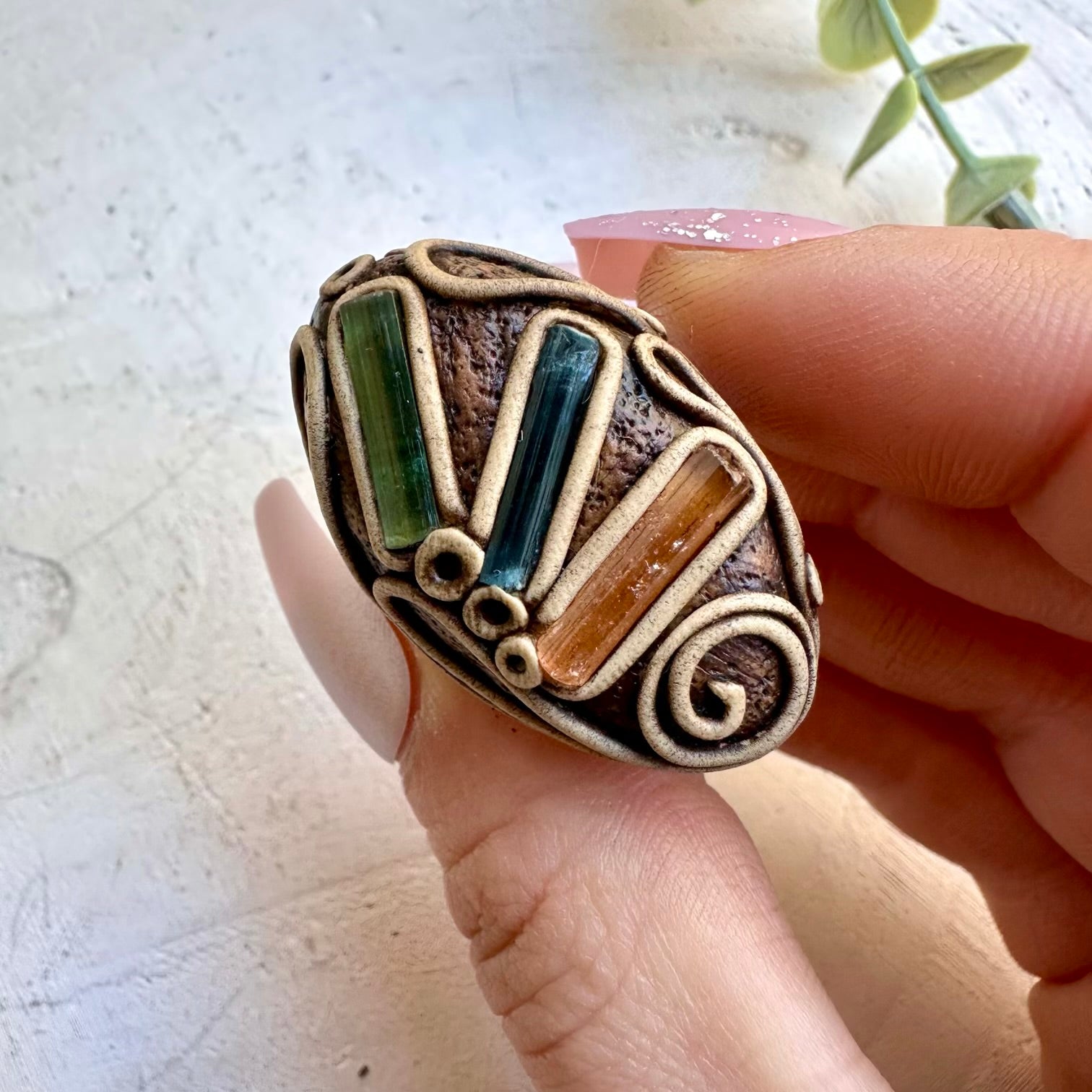 Green Tourmaline with Blue Tourmaline and Imperial Topaz Ring