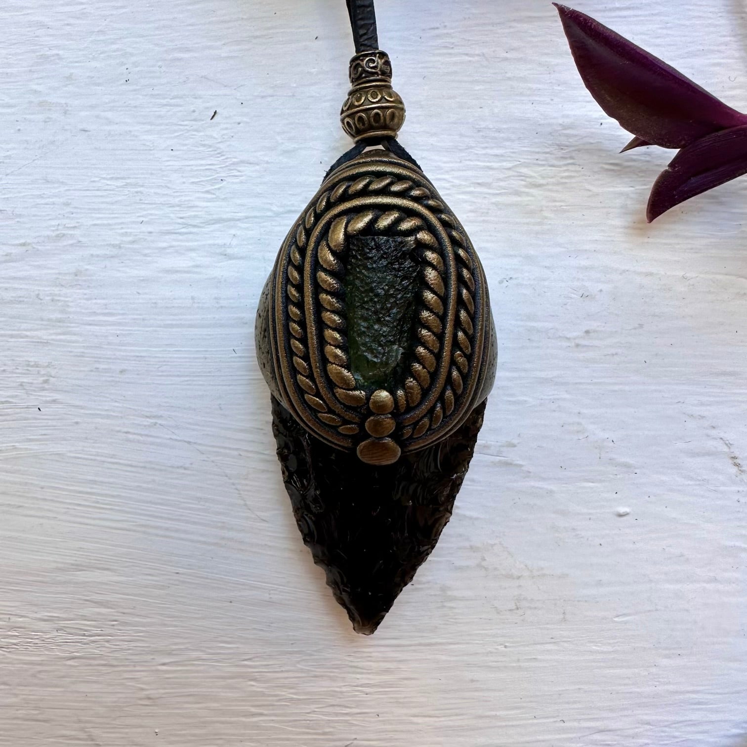 Black Obsidian Arrowhead and Moldavite Necklace - FairyGardenGlow