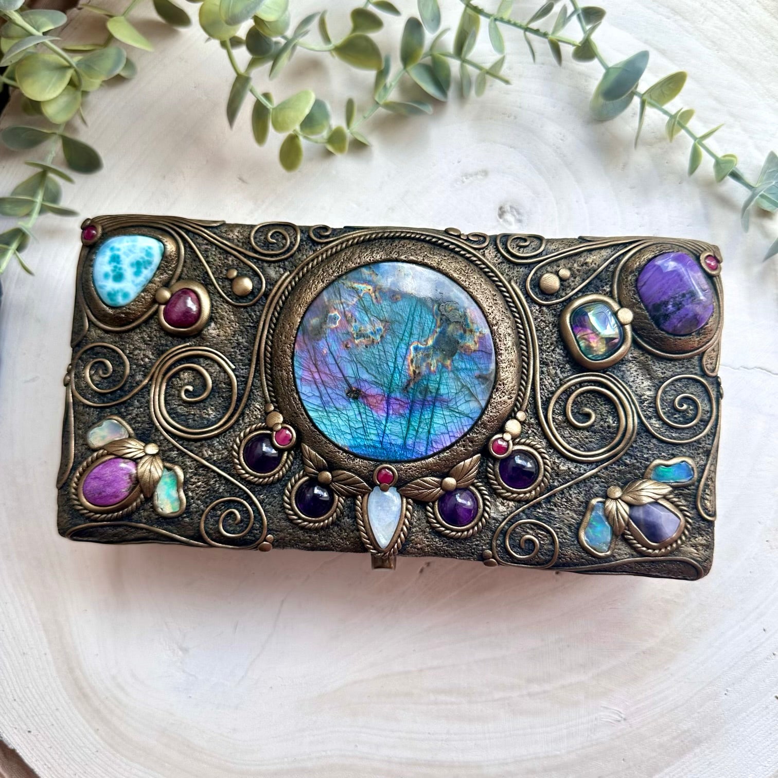 Spiritual home decor with labradorite moonstone and ruby
