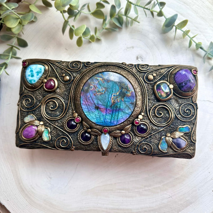 Spiritual home decor with labradorite moonstone and ruby