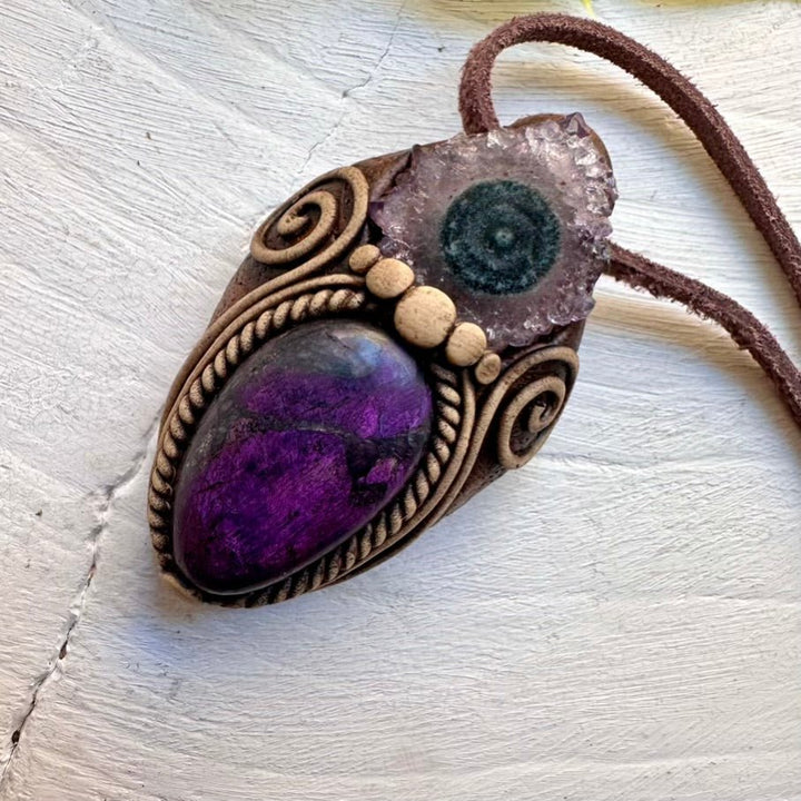 Purpurite and Amethyst Stalactite Pendant Necklace, Handmade Jewelry FairyGardenGlow
