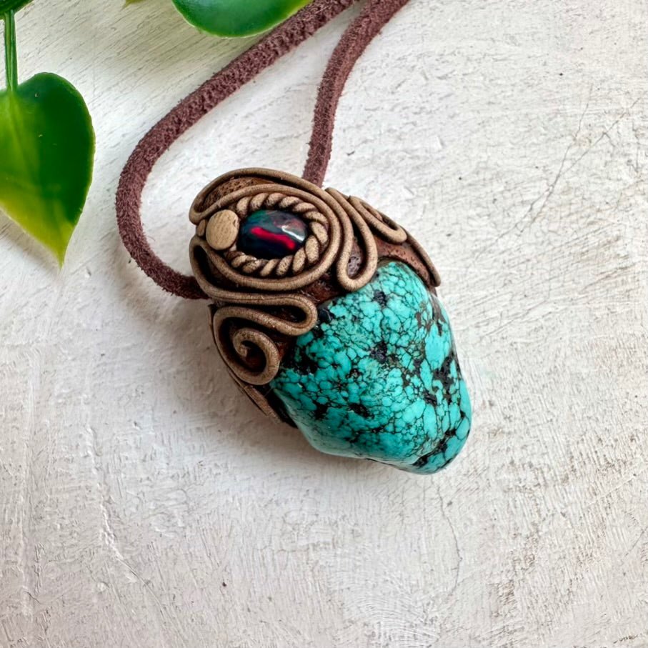 Turquoise and Black Ethiopian Opal Necklace - FairyGardenGlow