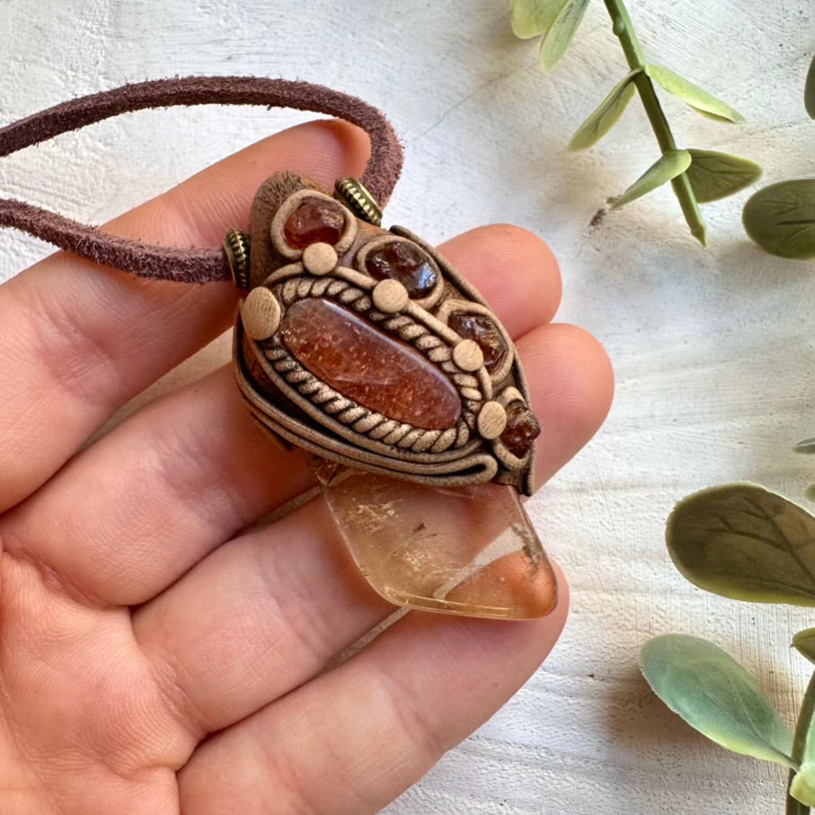 Citrine Sunstone and Hessonite Garnet Pendant Necklace