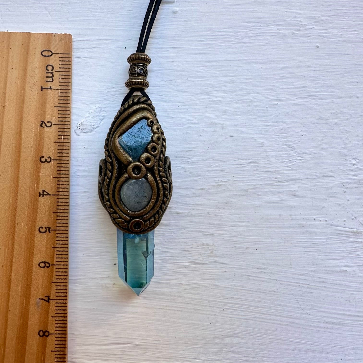 Aqua Aura Quartz Blue Tourmaline and Aquamarine Necklace - FairyGardenGlow