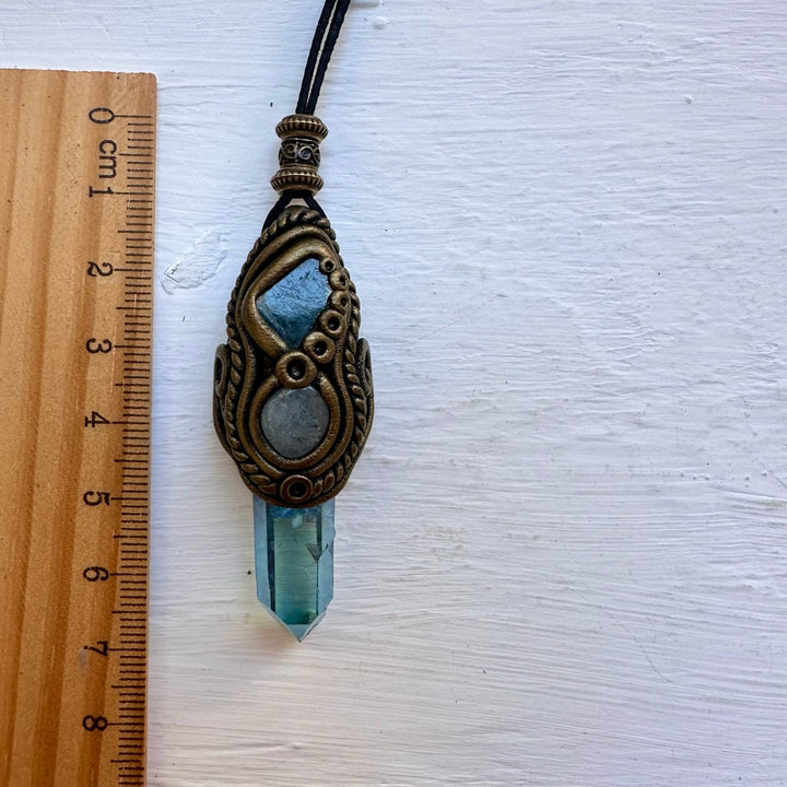 Aqua Aura Quartz Blue Tourmaline and Aquamarine Necklace - FairyGardenGlow