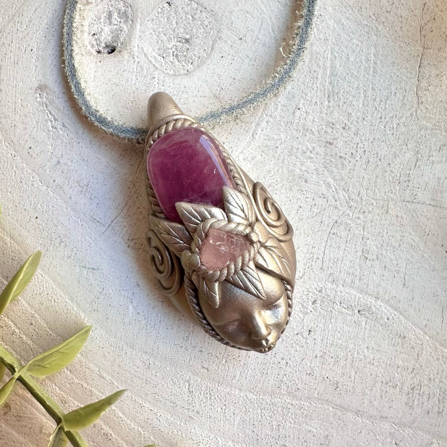 Healing crystal necklace fairy jewelry pink purple gemstone pendant