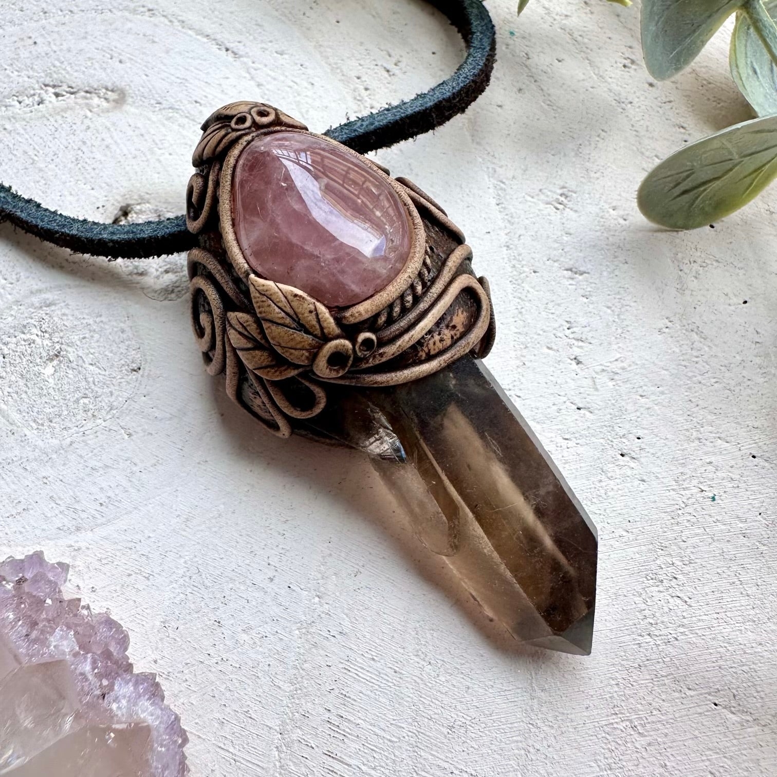 Crystal necklace designed for grounding calm and emotional balance