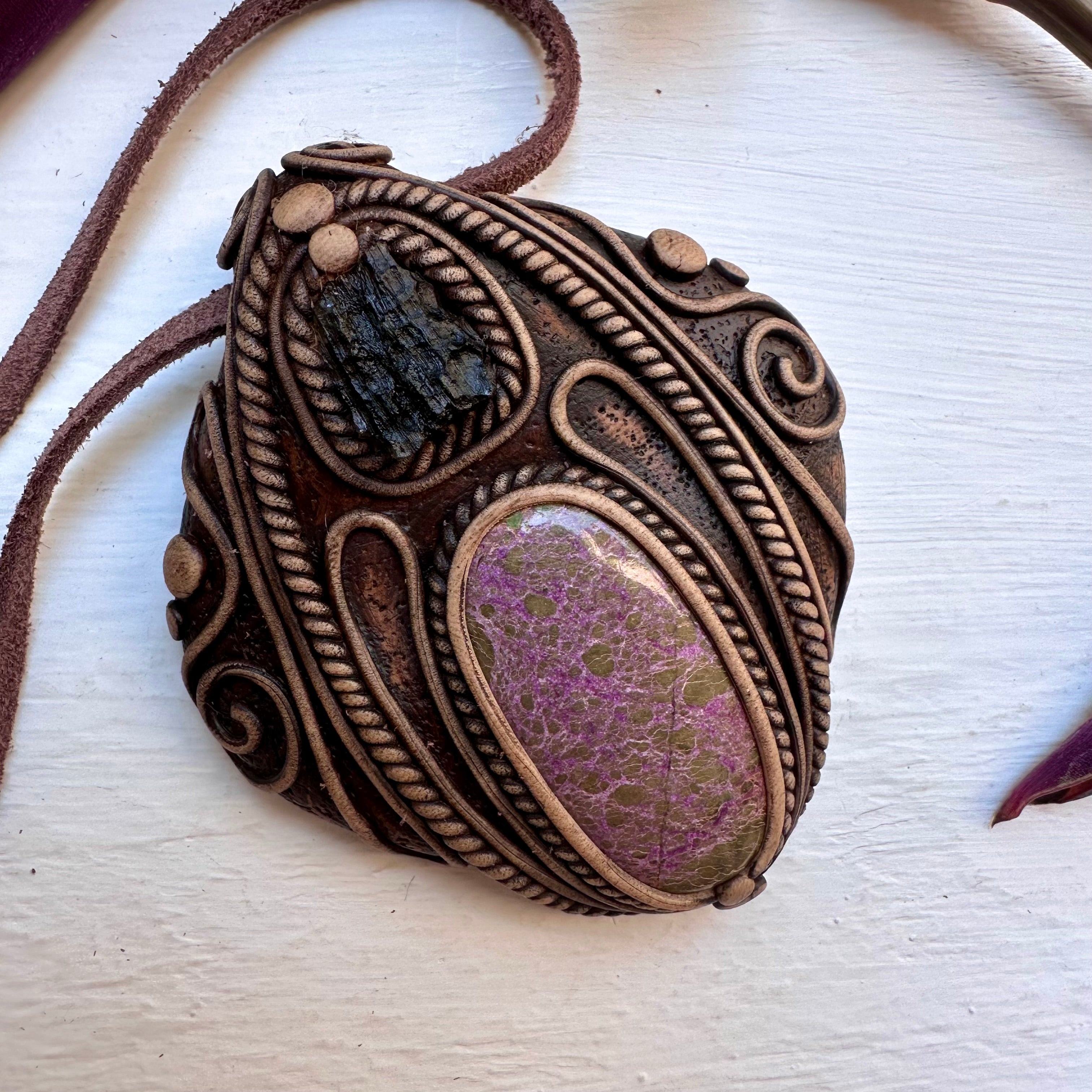 Stichtite and Moldavite Necklace - FairyGardenGlow