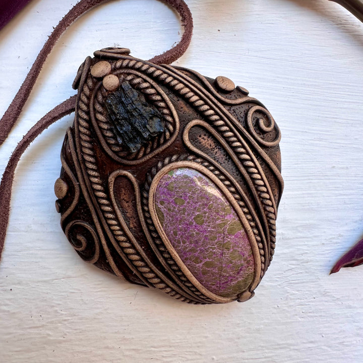 Stichtite and Moldavite Necklace - FairyGardenGlow