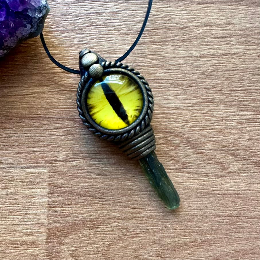 Moldavite Eye Pendant Necklace - FairyGardenGlow
