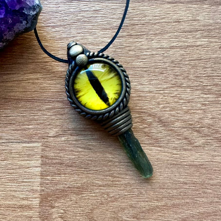 Moldavite Eye Pendant Necklace - FairyGardenGlow