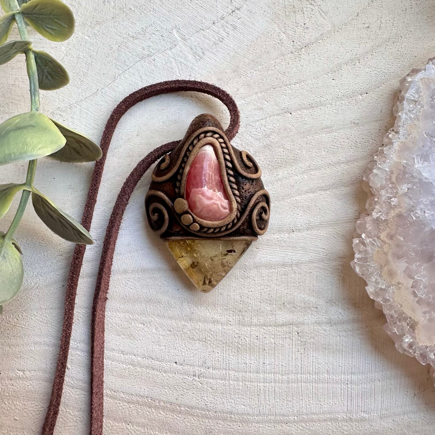 Natural Polished Citrine and Rhodochrosite Gemstone Necklace