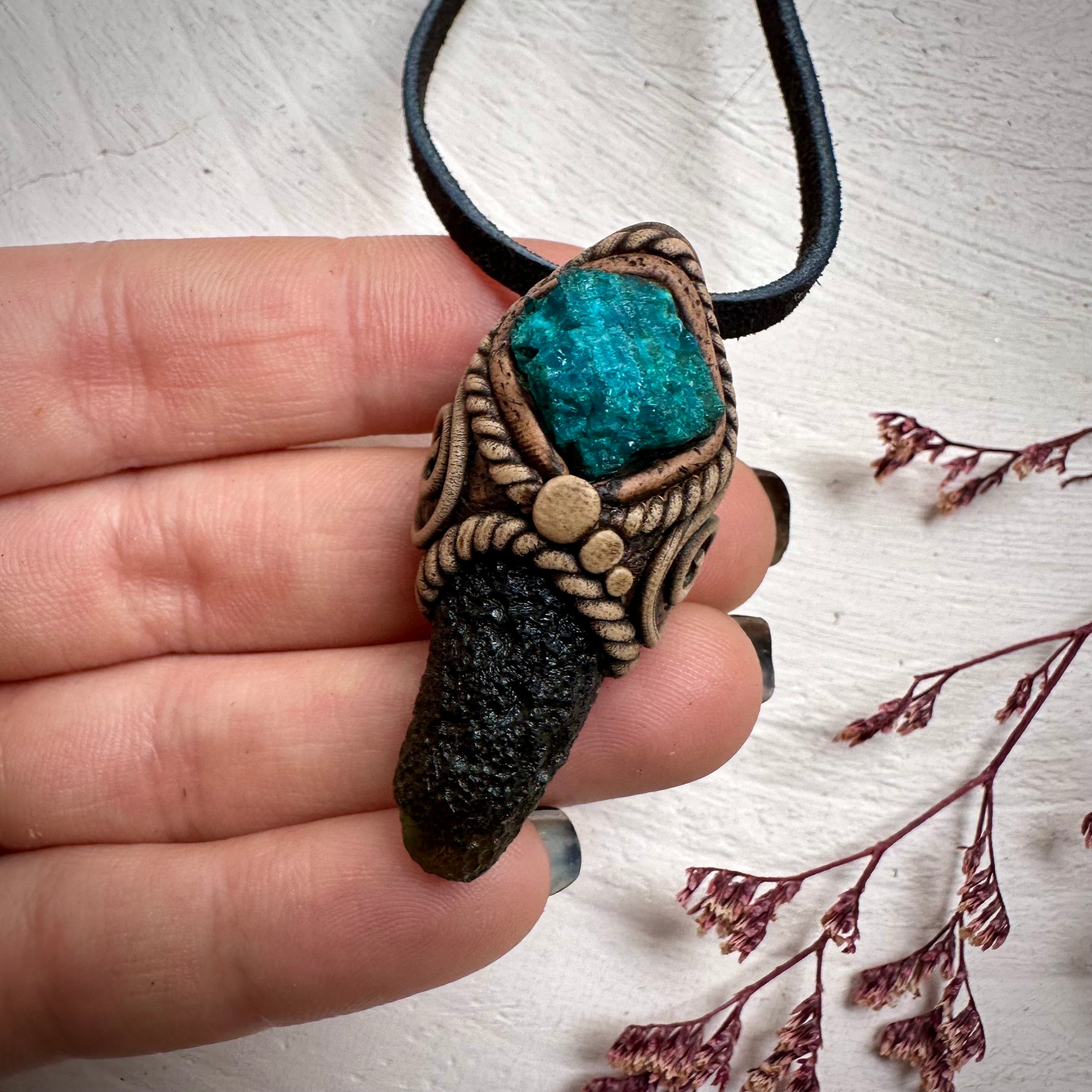 Moldavite and Raw Chrysocolla Necklace - FairyGardenGlow
