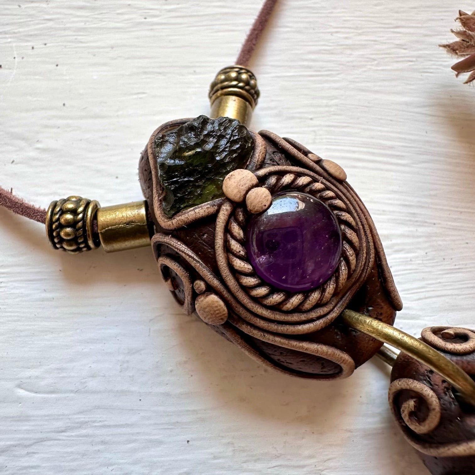 Cobalt Aura Quartz Necklace, Moldavite Amethyst and Emerald Crystal Necklace - FairyGardenGlow