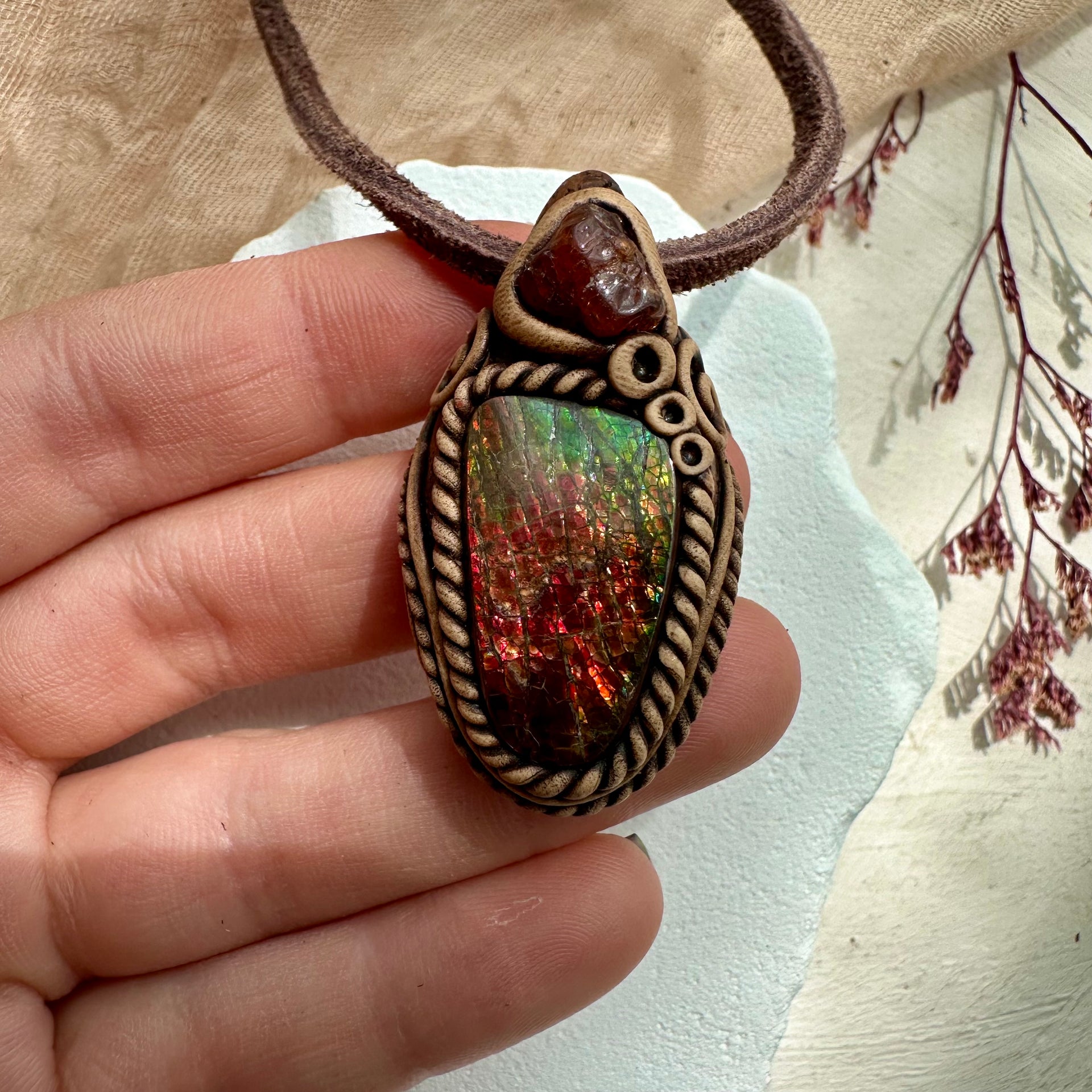 Ammolite and Hessonite Garnet Necklace