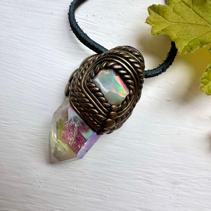 Angel Aura Quartz and Raw Opal Necklace - FairyGardenGlow