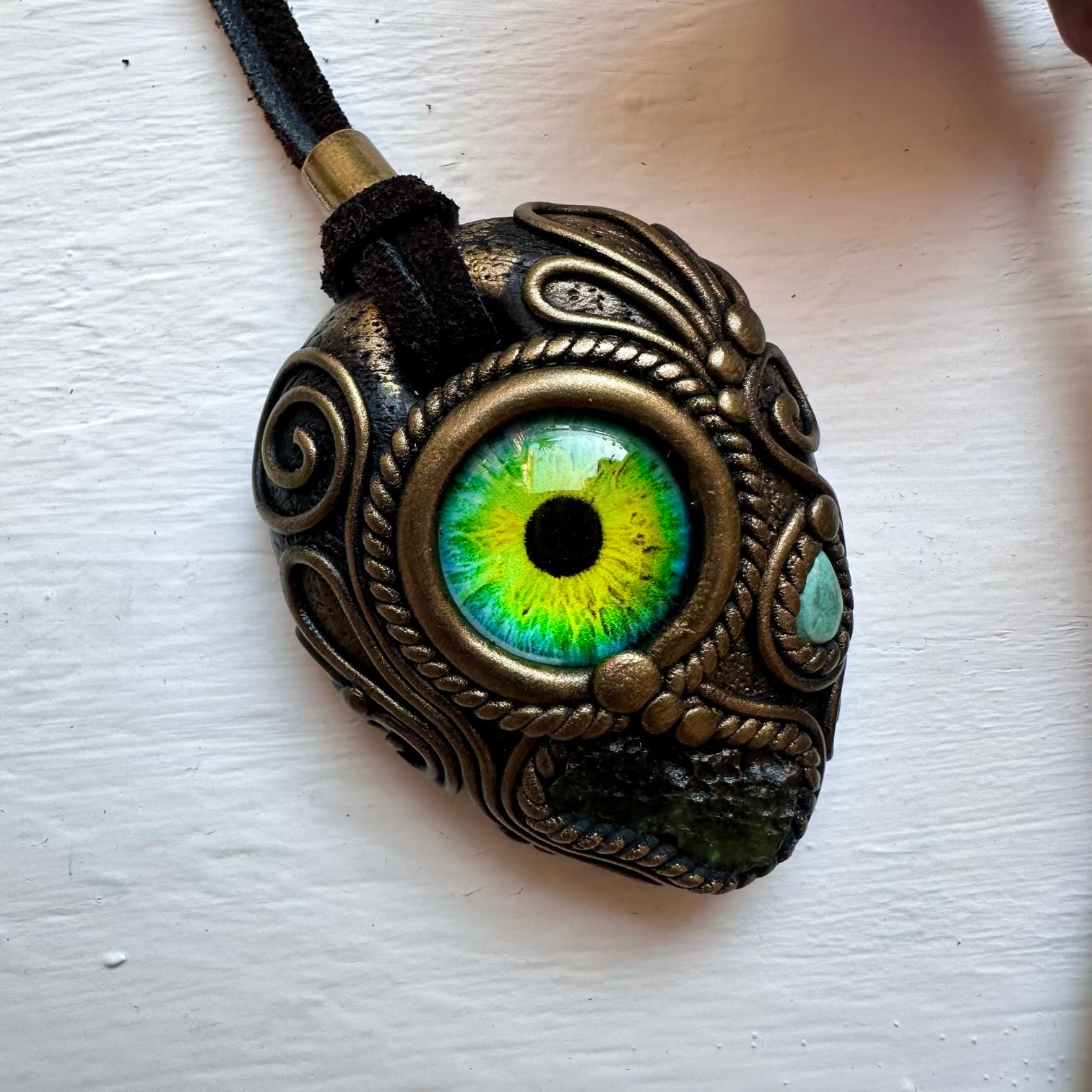 Moldavite and Tibetan Turquoise Eye Necklace - FairyGardenGlow