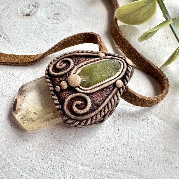 Natural gemstone pendant with Citrine and Peridot in a unique artisan jewelry design.