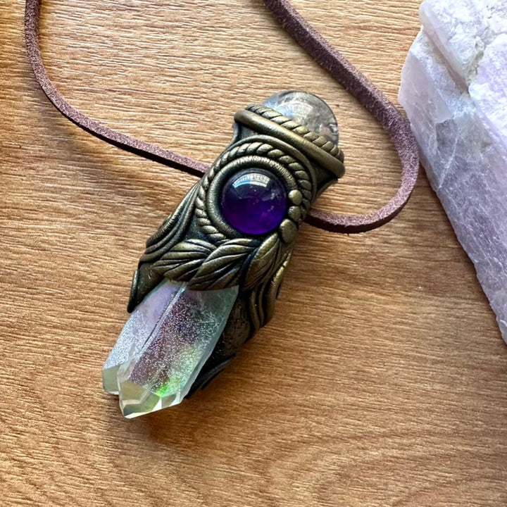 Angel Aura Quartz Clear Quartz Sphere and Amethyst Healing Crystal Talisman / Mini Crystal Wand - FairyGardenGlow